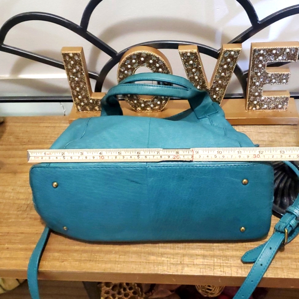 American Leather Co. Ada Triple Entry Leather Crossboy Satchel Deep Lake, Teal - Picture 11 of 12